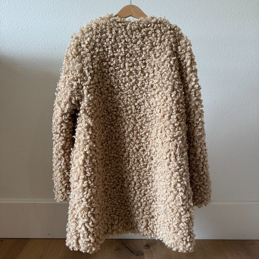 Zara Girls Sherpa Teddy Coat Camel Tan Furry Jacket Size 10 Minimalist Trend - Picture 3 of 14